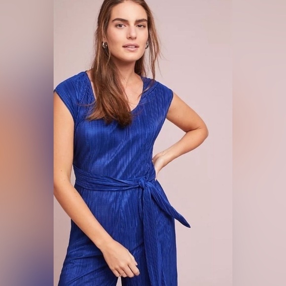 Anthro Maeve Pleated Sonata Jumpsuit Size 8 Blue - Picture 4 of 11